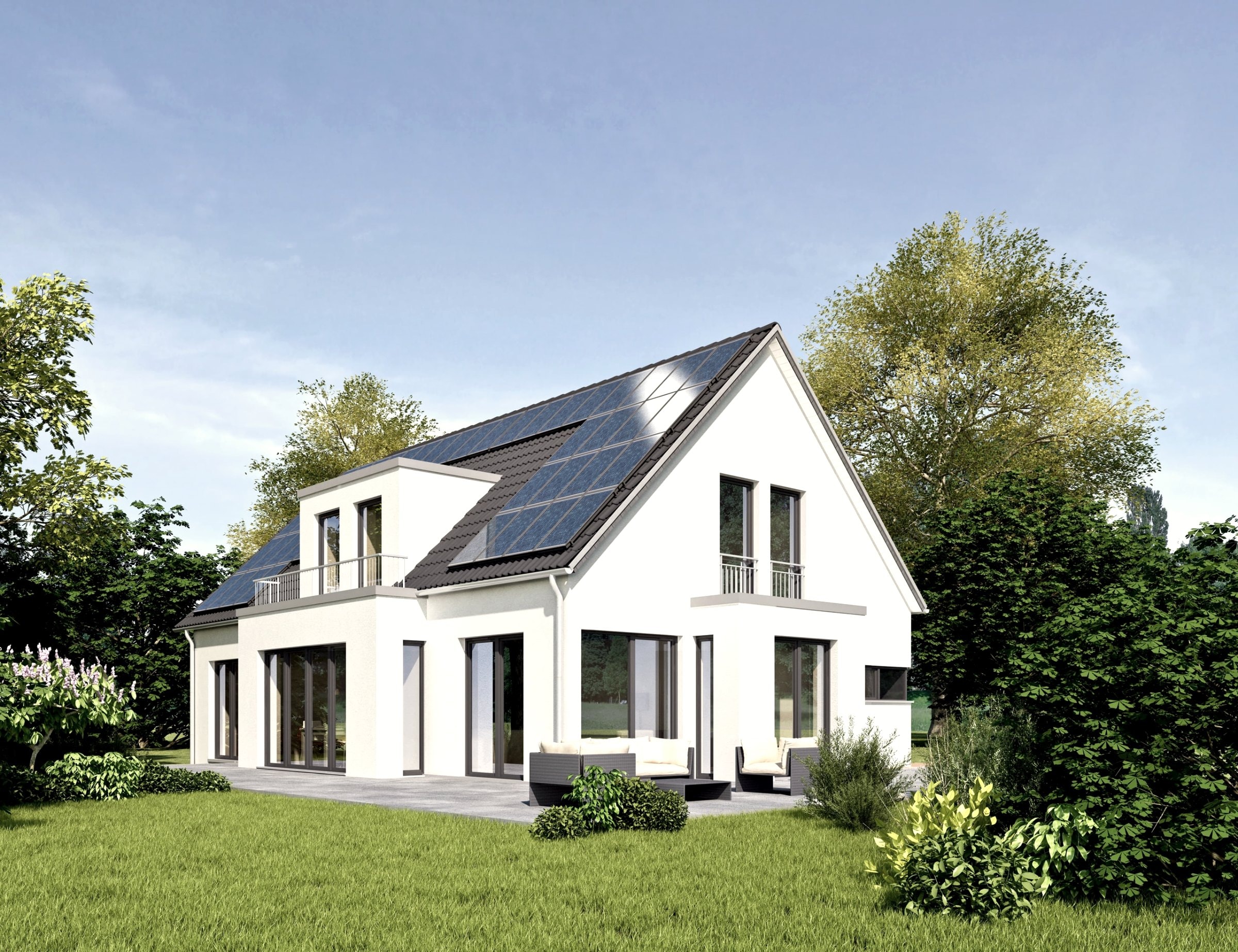 Einfamilienhaus mit Photovoltaikanlage im Grünen