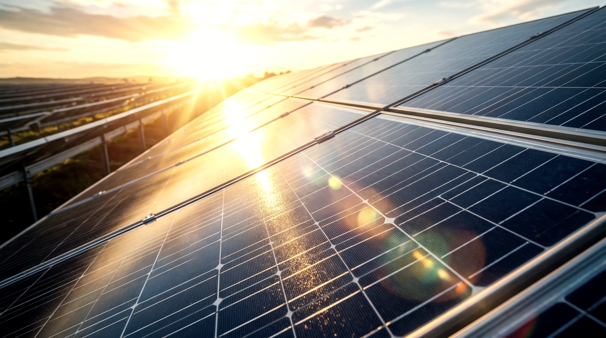 Solarmodule im Gegenlicht der Abendsonne